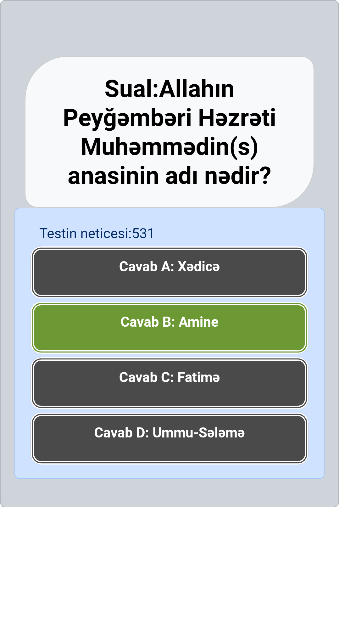 Allahın Peyğəmbəri Həzrəti Muhəmmədin(s) anasinin adı nədir?