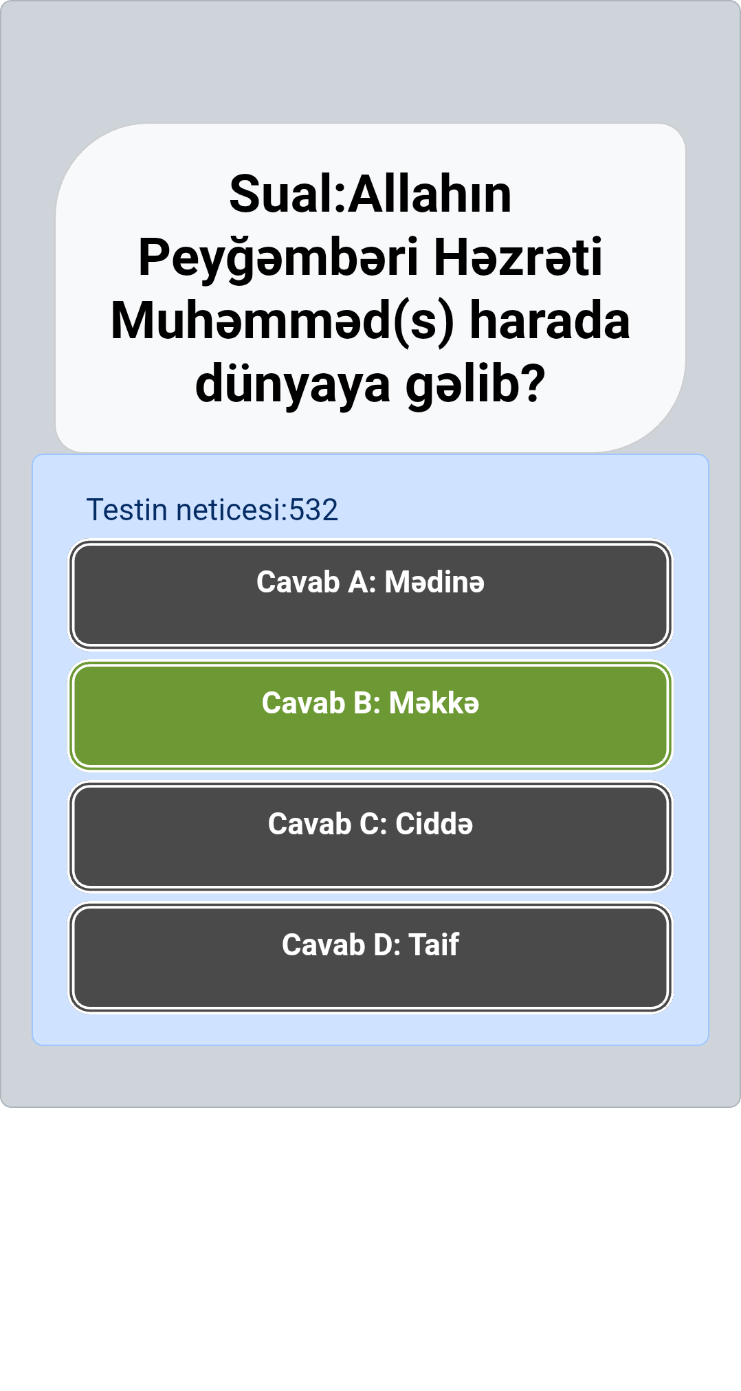 Allahın Peyğəmbəri Həzrəti Muhəmməd(s) harada dünyaya gəlib?