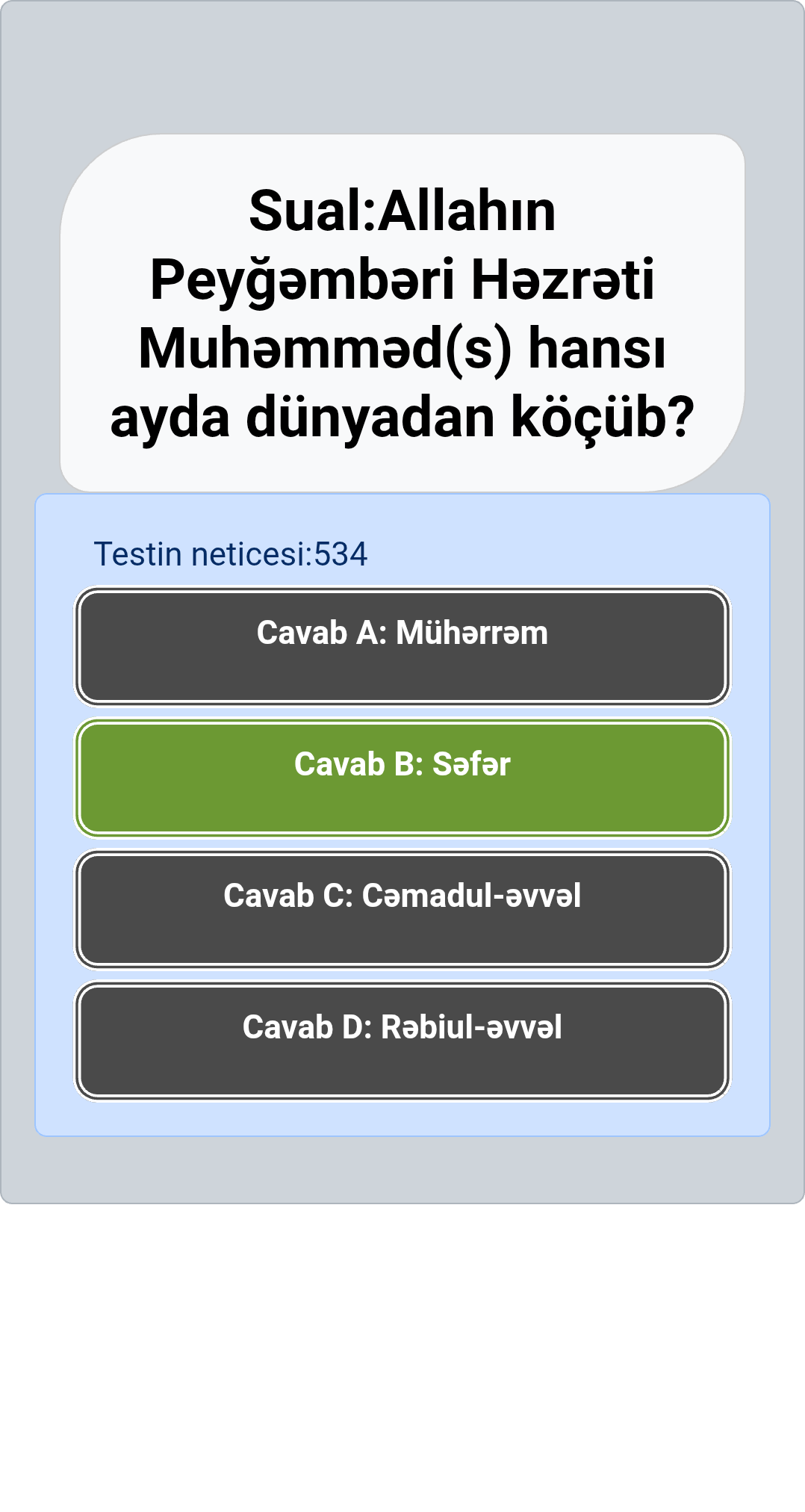 Allahın Peyğəmbəri Həzrəti Muhəmməd(s) hansı ayda dünyadan köçüb?