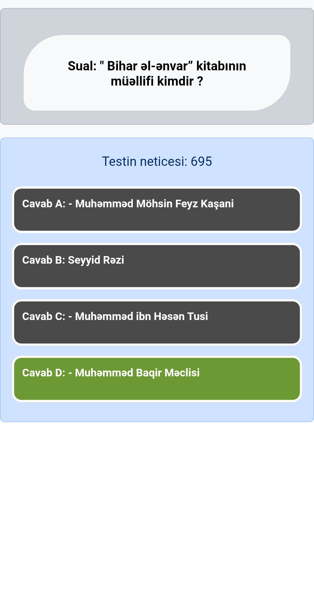" Bihar əl-ənvar” kitabının müəllifi kimdir ?